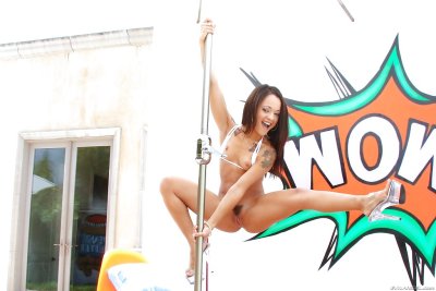 Latina teen Holly Hendrix showing off bare ass before working stripper pole - image content by clumsy775